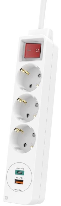 Мережевий подовжувач HAMA 3XSchuko 3G*1.5мм 1.4м USB-C/A, PD/QC White 00133757