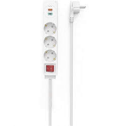 Мережевий подовжувач HAMA 3XSchuko 3G*1.5мм 1.4м USB-C/A, PD/QC White 00133757