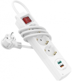 Мережевий подовжувач HAMA 3XSchuko 3G*1.5мм 1.4м USB-C/A, PD/QC White 00133757