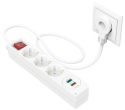 Мережевий подовжувач HAMA 3XSchuko 3G*1.5мм 1.4м USB-C/A, PD/QC White 00133757