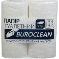 Папір туалетний целюлоз. Buroclean по 4 рул., на гільзі, 2-х шар., білий Buroclean 10100011