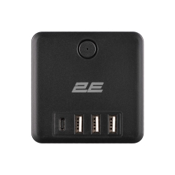 Адаптер мережевий 2E 3xТипF, 16A, 2xUSB-A, 1x USB-C фільтр, чорний 2E-AD431BK