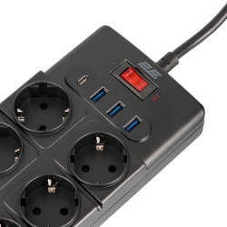 Подовжувач мережевий 2E 3м, 10xТипF, 16A, 3xUSB-A, 1xUSB-C, фільтр, чорний 2E-SP10M3USBBK