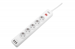 Удлинитель-фильтр сетевой 2E 5xТип F, 3x1.5мм кв, 16A, 3xUSB-A, с защитой от перенапряжения, 2м, белый 2E-SP515M2USBWH