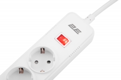 Удлинитель-фильтр сетевой 2E 5xТип F, 3x1.5мм кв, 16A, 3xUSB-A, с защитой от перенапряжения, 2м, белый 2E-SP515M2USBWH