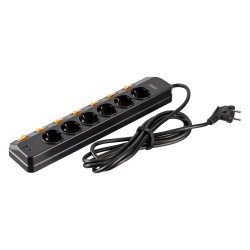 Удлинитель сетевой 2E 3м, 6xТипF, 16A, 2xUSB-A, 1x USB-C фильтр, чёрный 2E-SP6M3SWBK