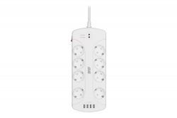 Удлинитель-фильтр сетевой 2E 8xТип F, 3x1.5мм кв, 16A, 4xUSB-A,с защитой от перенапряжения, 3м, белый 2E-SP815M3USBWH