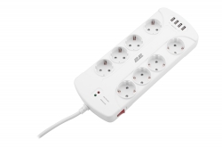 Удлинитель-фильтр сетевой 2E 8xТип F, 3x1.5мм кв, 16A, 4xUSB-A,с защитой от перенапряжения, 3м, белый 2E-SP815M3USBWH