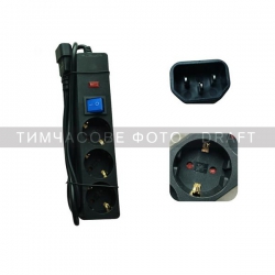 Удлинитель сетевой 2E 3xТип F, 1xC14, 3x1мм кв, 10A, 1м, черный 2E-U03C14M1BK