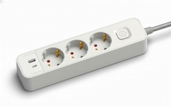 Удлинитель сетевой 2E TwoColors 3м, 3xТип F, 16A, 2xUSB-C, 1xUSB-A, бело-чёрный 2E-U03ESU33WB