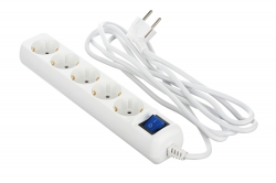 Сетевой фильтр 2Е 5XSchuko с выключателем, 3G*1.0мм, 3м, white 2E-U05ESM3W