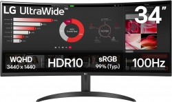 Монитор LG 34" 34WR50QK-B 2xHDMI, DP, Audio, VA, 3440x1440, 21:9, 100Hz, sRGB 99%, CURVED, FreeSync, HDR10