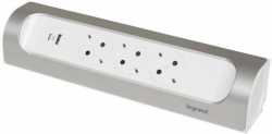 Подовжувач мережевий Legrand без кабелю, 3xТипF, 16A, 1xUSB-A,1xUSB-C, кутовий, білий 694504