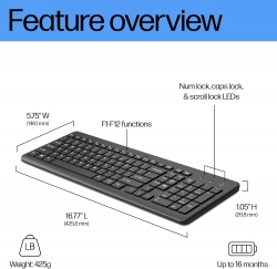 Клавіатура мембранна HP 220, 104key, WL, EN/UK, чорний 805T2AA