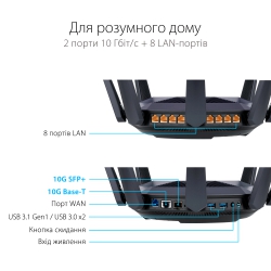 Маршрутизатор ASUS RT-AX89X AX6000 8xGE LAN 1xGE WAN 1x10GE 1xSFP+ 2xUSB3.1 MU-MIMO OFDMA MESH 90IG04J1-BM3010