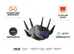Маршрутизатор ASUS GT-AXE11000 Wi-Fi6E 4xGE LAN 1xGE WAN 1x2.5GE LAN/WAN MU-MIMO OFDMA MESH gaming 90IG06E0-MO1R00