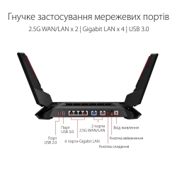 Маршрутизатор ASUS GT-AX6000 4xGE LAN 1x2.5GE LAN 1x2.5GE WAN 1xUSB 3.1 1xUSB 2.0 MU-MIMO OFDMA MESH 90IG0780-MU9B00