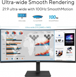 Монітор Asus 34" VA34VCPSR HDMI, DP, USB-C, 3xUSB, RJ-45, MM, VA, 3440x1440, 21:9, 100Hz, 4ms, CURVED, AdaptiveSync, HAS 90LM08JJ-B02170