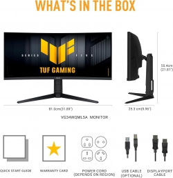Монітор Asus 34" TUF Gaming VG34WQL5A 2xHDMI, 2xDP, 4xUSB, MM, VA, 3440x1440, 21:9, 200/400Hz, 1ms, sRGB 120%, CURVED, FreeSync, HAS, HDR400 90LM0CI1-B01171