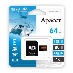 Карта памяти Apacer microSD  64GB C10 UHS-I U3 A2 R100/W80MB/s + SD AP64GMCSX10U8-R