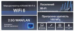 Маршрутизатор TP-LINK ARCHER AX72 PRO AX5400, 3xGE LAN, 1x2.5GE WAN/LAN, 1xGE WAN/LAN, 1xUSB 3.0, MESH ARCHER-AX72-PRO