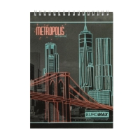 Блокнот на пружині зверху METROPOLIS, А-5, 48л., клітка, картонна обкладинка, червоний Buromax BM.24545101-05