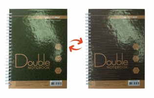Книга для заметок DOUBLE А5, 96 л., Пружина, кл., Тв. лам. переплет, зелено-коричневый Buromax BM.24571101-86