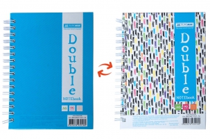 Книга для нотаток DOUBLE А6, 96 арк., пружина, кліт., тв. лам. палітурка, блакитний Buromax BM.24671101-14