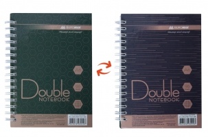 Книга для заметок DOUBLE А6, 96 л., Пружина, кл., Тв. лам. переплет, зелено-коричневый Buromax BM.24671101-86