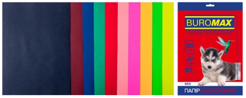 Набор цветной бумаги А4, 80г/м2, DARK+NEON, 10цв., 20л. Buromax BM.2721020-99
