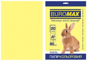 Бумага цветная А4, 80г/м2, PASTEL, желтый 20л. Buromax BM.2721220-08