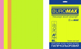 Бумага цветная NEON, EUROMAX, 4 цв., 50 арк., А4, 80 г/м2 Buromax BM.2721550E-99