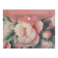 Папка конверт А5 на кнопке, PEONY ARABESKI, полупрозрачная, розовая Buromax BM.3919-10