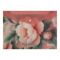 Папка конверт А4 на кнопке, PEONY ARABESKI, полупрозрачная, розовая Buromax BM.3943-10