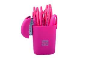 Степлер пластиковий RUBBER TOUCH Міні до 15арк., (скоби №24; 26), рожевий Buromax BM.4234-10