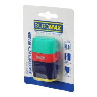 Гумка + Чинка RAINBOW, RUBBER TOUCH, 2 отв., контейнер, пласт.корпус, 1 шт. в блістері Buromax BM.4771-1