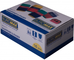Гумка + Чинка RAINBOW, RUBBER TOUCH, 2 отв., контейнер, пластик.корпус Buromax BM.4771