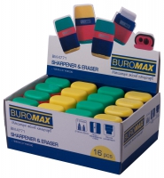 Гумка + Чинка RAINBOW, RUBBER TOUCH, 2 отв., контейнер, пластик.корпус Buromax BM.4771
