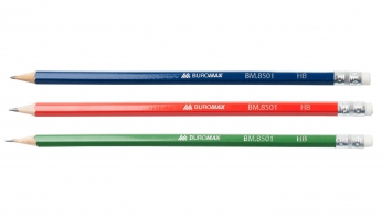 Олівець графітовий НВ, асорті, з гумкою, туба Buromax BM.8501