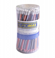 Карандаш графитовый НВ, треугольный, ассорти, с резинкой, туба Buromax BM.8510-100
