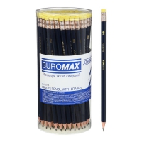 Карандаш графитовый НВ JOBMAX, пластиковый, синий, с ластиком, туба Buromax BM.8514
