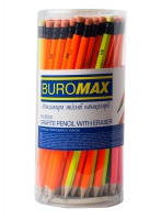 Карандаш графитовый NEON НВ, неоновый, с ластиком, туба Buromax BM.8520