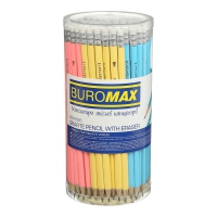 Олівець графітовий PASTEL HB, асорті, з гумкою, туба-100 шт. Buromax BM.8526