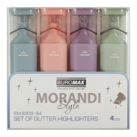 Набор из 4-х текст-маркеров MORANDI STYLE Glitter (розовый, сиреневый, оливковый, графитовый) MORANDI Glitter, 1-4 мм Buromax BM.8909-94