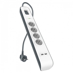 Сетевой фильтр-удлинитель Belkin 4хSchuko, 2xUSB 2.4A, 16А c защитой от перенапряжения, 2м BSV401vf2M