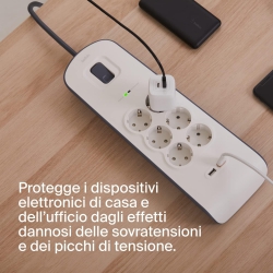 Подовжувач-фільтр мережевий Belkin 6хТип F, 3x1.5мм кв, 16А, 2xUSB-A 2.4A, з захистом від перенапруги, 2м, білий BSV604VF2M-V2