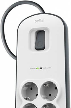 Подовжувач-фільтр мережевий Belkin 6хТип F, 3x1.5мм кв, 16А, 2xUSB-A 2.4A, з захистом від перенапруги, 2м, білий BSV604VF2M-V2