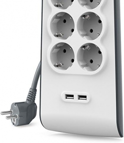 Подовжувач-фільтр мережевий Belkin 6хТип F, 3x1.5мм кв, 16А, 2xUSB-A 2.4A, з захистом від перенапруги, 2м, білий BSV604VF2M-V2