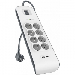 Сетевой фильтр-удлинитель Belkin 8хSchuko, 2xUSB 2.4A, 16А c защитой от перенапряжения, 2м BSV804vf2M
