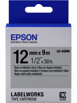 Картридж с лентой Epson LK4SBM принтеров LW-300/400/400VP/700 Metallic Blk/Siv 12mm/9m C53S654019